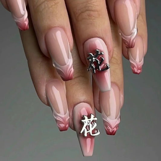 24pcs Spice Girls Black Press on Nails 3D Bowknot Sweet Cool False Nails Patch Heavy Metal Punk Style Fake Nails Tips for Girls